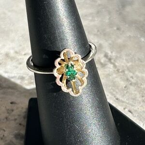 Vintage Ring Simulated Emerald, 1970-1980’s ring, Size 6 1/2, Mid Centur…